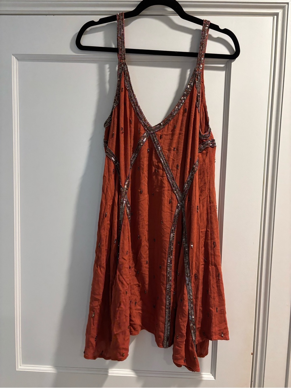 Free People Rust Orange Beaded Mini Slip Dress